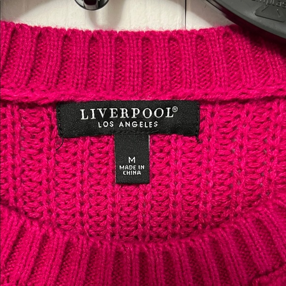 Liverpool Cable-Front Crewneck Sweater in Raspberry - Picture 2 of 8